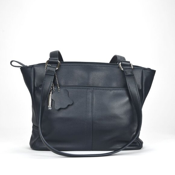 Giani Bernini Nappa Classic Leather Tote - Navy/Silver - Picture 1 of 11